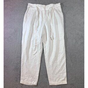 Womens Loft White Linen-Blend Paperbag Waist Casual Pants W/ Tie Belt Size SP